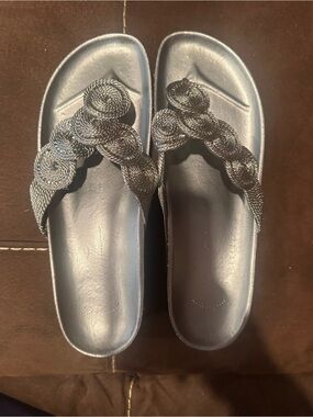 Women’s Black Braided Rosette Slide Sandals - Slip-On Comfort